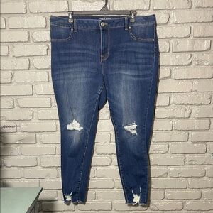 Maurices Blue Skinny Jeans with Distressed Details